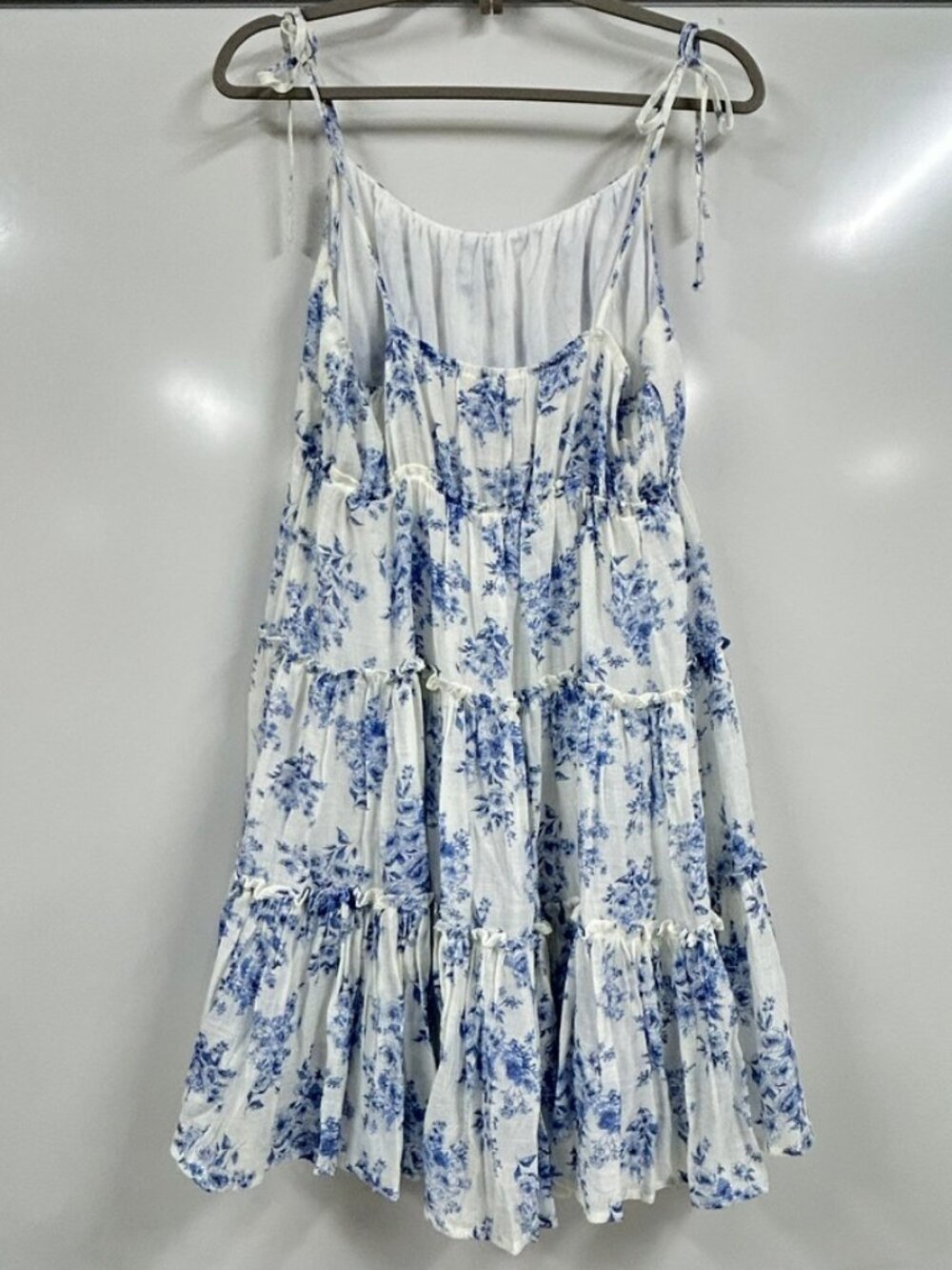 Blu Pepper Blue Floral Tiered Mini Dress XL Cottagecore Tie Strap Flowy Sundress - Picture 2 of 8